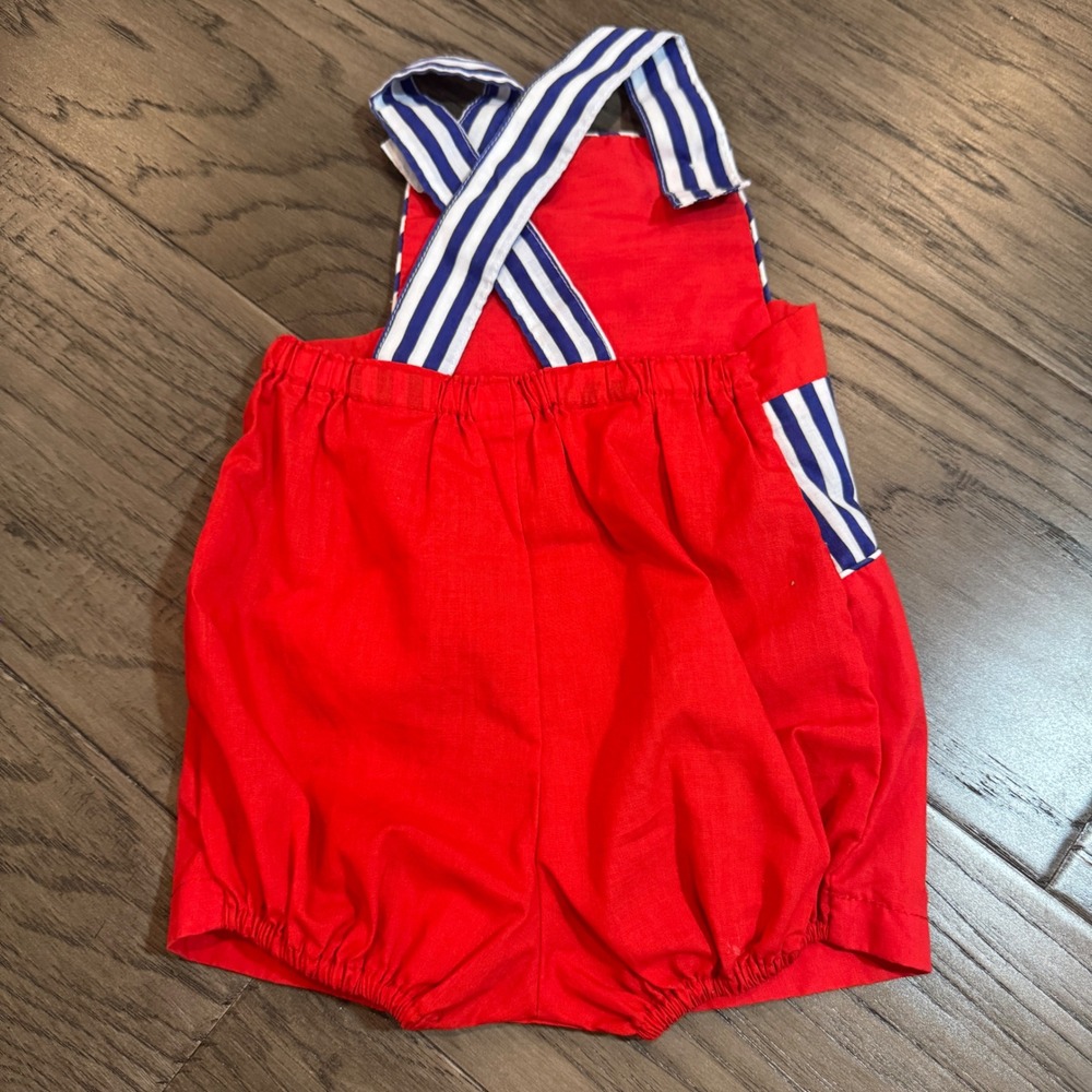 Vintage Cuties by Judy Baby Overalls 6/9 Months Red Nautical Bear Romper - Picture 4 of 6